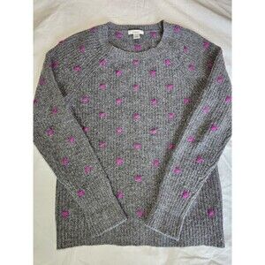 Caslon Womens size XS 100% Cashmere Gray Crewneck Sweater Heart Detail Preppy